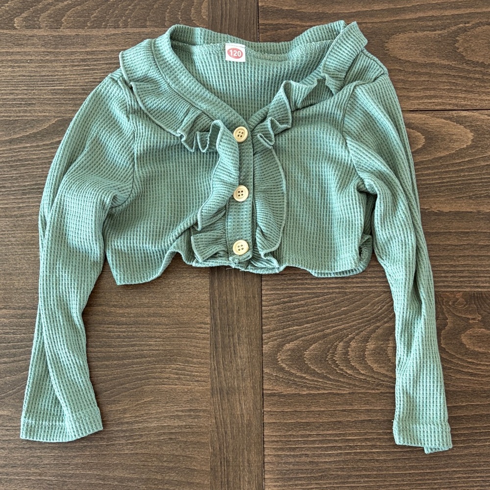 Ruffled Green Kids Cardigan